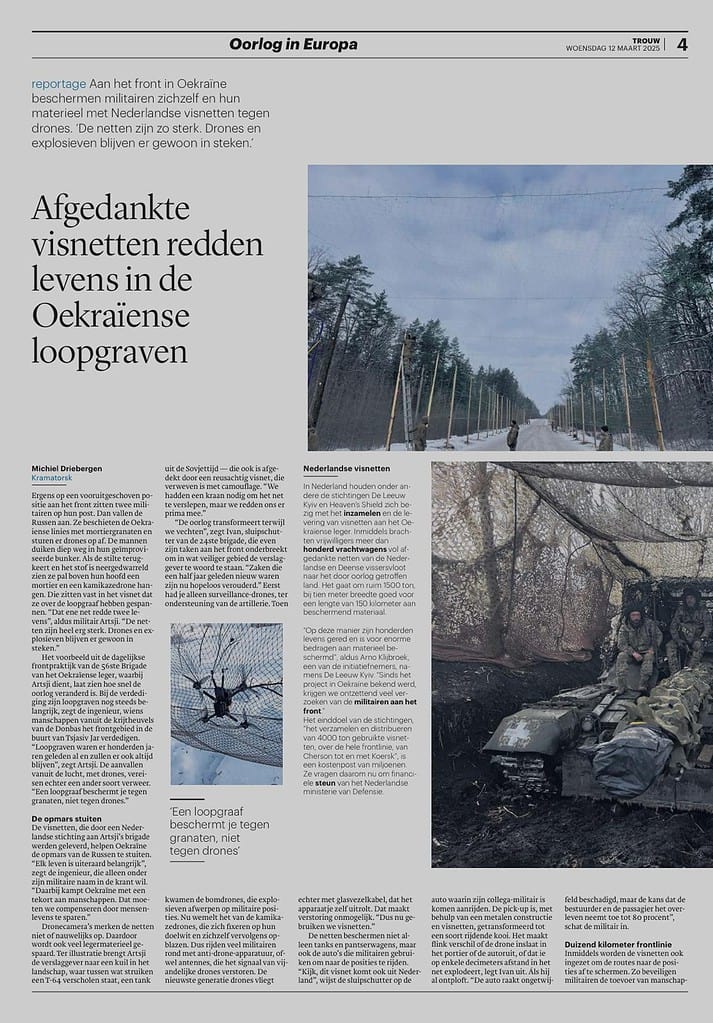 Artikel in Trouw over anti-dronenettenprojec van Stichting De Leeuw Kyiv