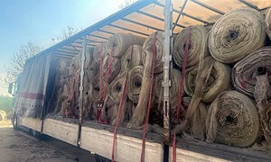 Truckload with flower bulb nets for Ukraine against drones