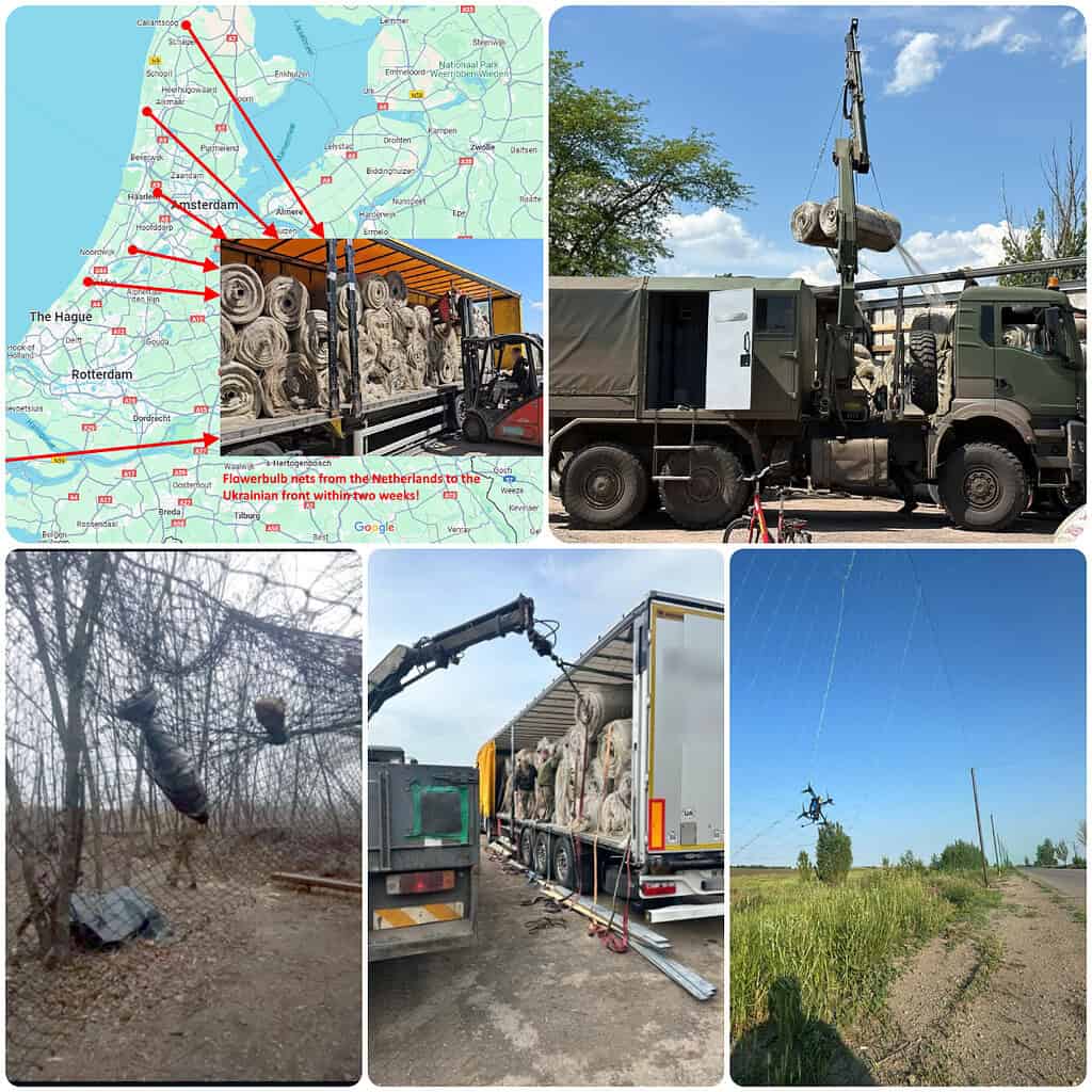 collage- met foto's van anti-drone netten