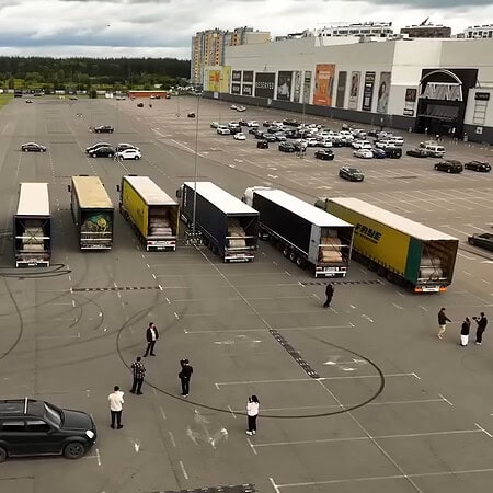 Video of Ukrainians receiveing trucks loaded with nets, protecting soldiers at the front